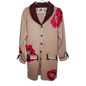 Storybook Knits Women's Perfect Peony Cardigan Duster Size M Embroidered Beaded